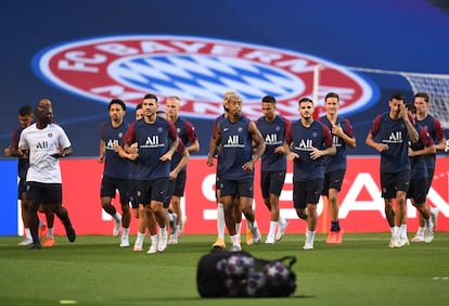 Entrenamiento de los jugadores del PSG en el Estadio da Luz de Lisboa el pasado 22 de agosto, día previo a la final de la Champions League.