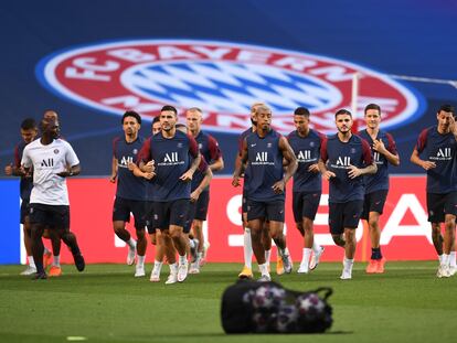 Entrenamiento de los jugadores del PSG en el Estadio da Luz de Lisboa el pasado 22 de agosto, día previo a la final de la Champions League.