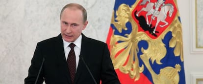 Putin durante su discurso sobre el estado de la naci&oacute;n.