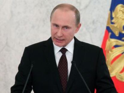 Putin durante su discurso sobre el estado de la naci&oacute;n.