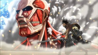 En 'Ataque a los titanes', Eren Jaeger defiende su civilización de unos gigantes.