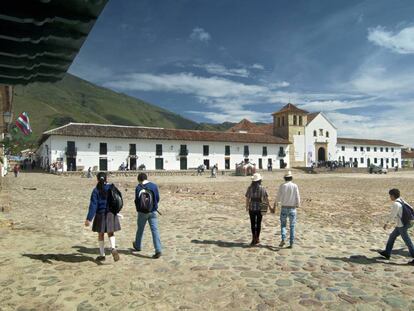 La plaza Principal (o plaza Mayor) de Villa de Leyva, en la región colombiana de Boyacá.