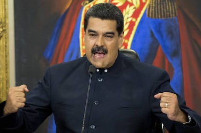 O presidente venezuelano, Nicolás Maduro, durante uma entrevista coletiva.