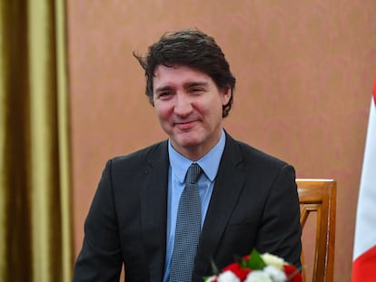 Canadian Prime Minister Justin Trudeau attends a meeting with his Polish counterpart Donald Tusk (not pictured) in Warsaw, Poland, 26 February 2024.