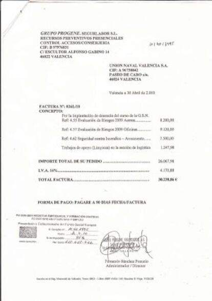 Versión supuestamente modificada por el astillero. Incluye el concepto de docencia por valor de 8.200 euros