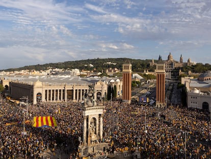 Manifestación independentista en la plaza de España de Barcelona, el pasado 11 de septiembre.
