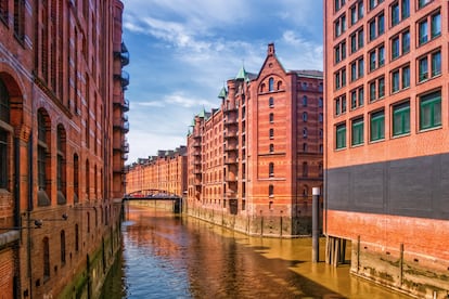 Canles en el barrio Speicherstadt, en la ciudad de Hamburgo.