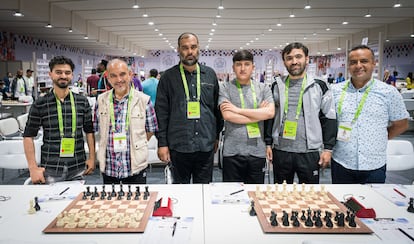 La selección de Afganistán, este domingo, minutos antes de la 3ª ronda en la Olimpiada de Chennai (India)