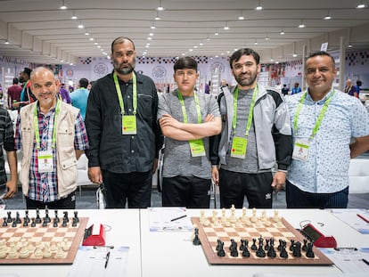 La selección de Afganistán, este domingo, minutos antes de la 3ª ronda en la Olimpiada de Chennai (India)