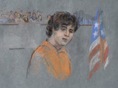 Dzhokhar Tsarnaev, en un boceto durante una vista del pasado julio.