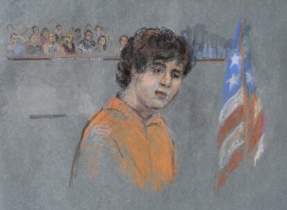 Dzhokhar Tsarnaev, en un boceto durante una vista del pasado julio.