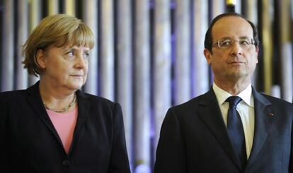 El presidente Hollande y la canciller Merkel, en Reims.