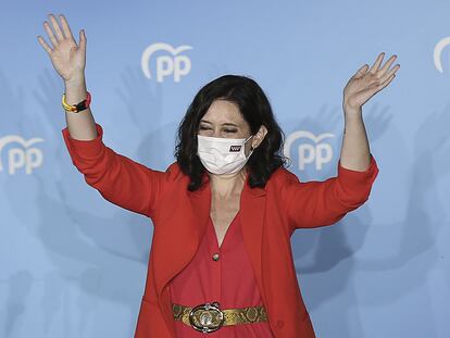 La presidenta de la Comunidad de Madrid, Isabel Díaz Ayuso, la noche electoral.