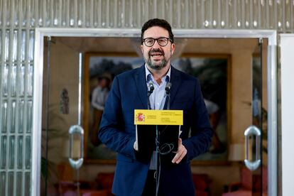 El secretario de Estado de Trabajo, Joaquín Pérez Rey, durante una rueda de prensa en la sede del Ministerio.