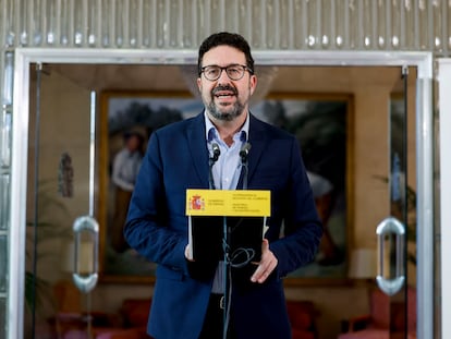 El secretario de Estado de Trabajo, Joaquín Pérez Rey, durante una rueda de prensa en la sede del Ministerio.