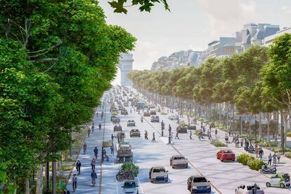 Imagen del proyecto de Philippe Chiambaretta para remodelar los Campos Elíseos, con menos carriles para los coches y más espacio para los peatones y el arbolado.