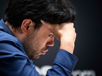 Hikaru Nakamura, durante la 5ª ronda del Torneo de Candidatos, este miércoles en el Palacio de Santoña