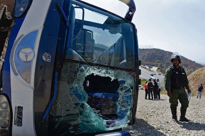 El autobús de Huracán, tras el accidente en Venezuela