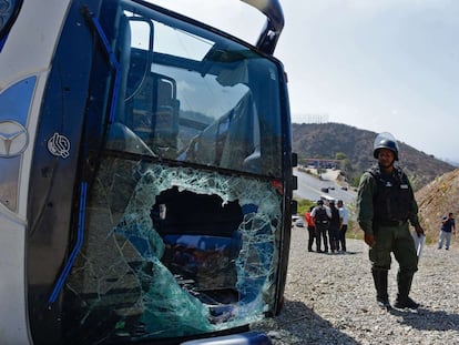 El autobús de Huracán, tras el accidente en Venezuela