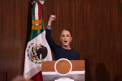 Claudia Sheinbaum, durante su discurso por el festejo del 108 aniversario de la Constitución de 1917, en Querétaro.