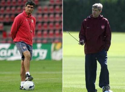 Juande Ramos, durante un entrenamiento. A la derecha, Wenger, ayer.