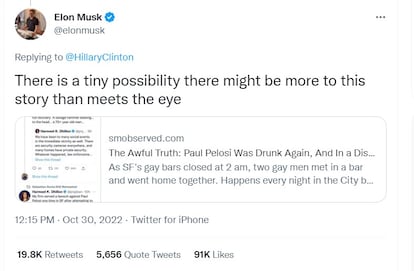 Captura del tuit de Elon Musk posteriormente borrado, en el difundía una información falsa.