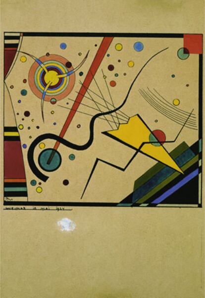 El pintor Vasili Kandinsky realizó esta acuarela-pintura, titulada 'Weimar, 18 de mayo de 1924', para Walter Gropius, director de la Bauhaus.