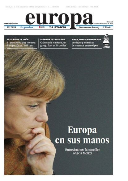 "Europa en sus manos". La canciller alemana Angela Merkel somina la portada de EL PAÍS.