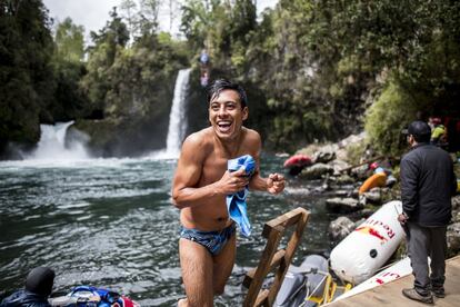 Guzmán tras haber realizado uno de sus mejores saltos en la final de saltos de Red Bull Cliff Diving World Series.