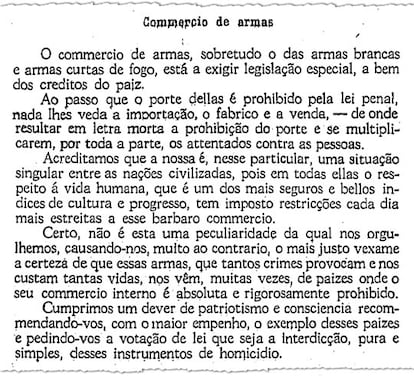 Na Mensagem Presidencial de 1925, Arthur Bernardes pede ao Congresso ação drástica contra armas.