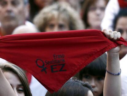 Protesta contra las agresiones sexuales en Pamplona, el pasado lunes.