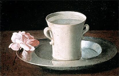 <i>Taza de agua y una rosa sobre bandeja de plata</i> (1630), de Francisco de Zurbarán (National Gallery de Londres).