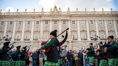 Gaiteros durante la fiesta del Día de San Patricio en Madrid, en marzo de 2023.