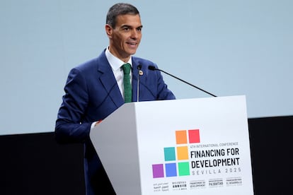 Pedro Sanchez, este miércoles durante la clausura de la cumbre de la ONU en Sevilla. 