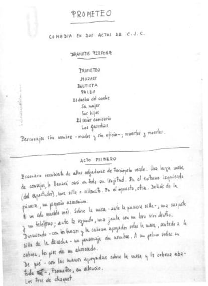 Imagen del manuscrito del guion para cine de 'Prometeo'.