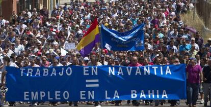 Protesta de los trabajadores de Navantia, en San Fernando (Cádiz)