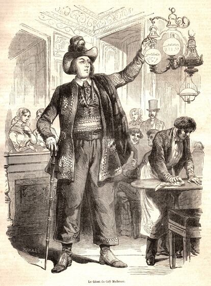 Ilustración del gigante de Altzo, cuando actuó en el café Mullhouse, publicada el 3 de noviembre de 1849 en el 'Journal Universal'.