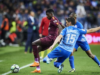 Dembélé, ante el Málaga en La Rosaleda.
