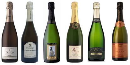 De izquierda a derecha: Gouston (Val Frison), Cuvee Micheline 2008 (Charlot Tanneux), Grande Reserve Brut (Charles Ellner), Grand Cru Reserve (De Sousa), Harmonie (Jean Comyn) y Brut Rose (Tarlant)