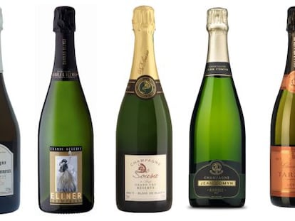 De izquierda a derecha: Gouston (Val Frison), Cuvee Micheline 2008 (Charlot Tanneux), Grande Reserve Brut (Charles Ellner), Grand Cru Reserve (De Sousa), Harmonie (Jean Comyn) y Brut Rose (Tarlant)