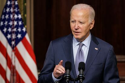 US President Joe Biden speaks during a roundtable discussion with leaders of the Jewish community at the White House in Washington, D.C., October 11, 2023.