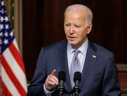 US President Joe Biden speaks during a roundtable discussion with leaders of the Jewish community at the White House in Washington, D.C., October 11, 2023.