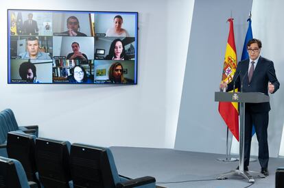 El ministro de Sanidad, Salvador Illa, durante su rueda de prensa