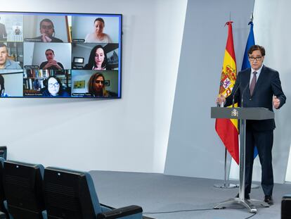 El ministro de Sanidad, Salvador Illa, durante su rueda de prensa