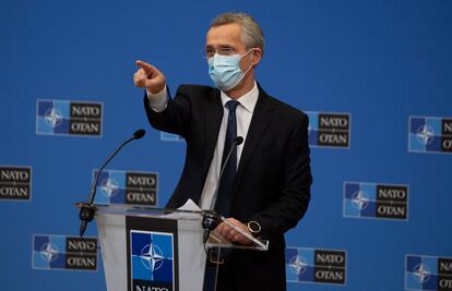 El secretario general de la OTAN, Jens Stoltenberg, en rueda de prensa este jueves en Bruselas.