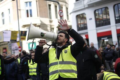 A striking taxi driver in Madrid.