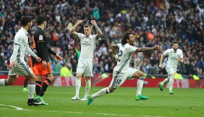 Marcelo celebra el gol del desempate.