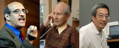 Los galardonados con el Nobel de Química: Martin Chalfie, Osamu Shimomura y Roger Tsien.