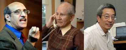 Los galardonados con el Nobel de Química: Martin Chalfie, Osamu Shimomura y Roger Tsien.