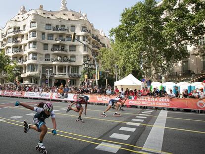 Competició de velocitat als World Roller Games, dissabte a Barcelona.